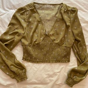 Urban outfitters green floral blouse